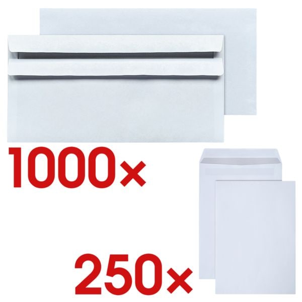 Steinmetz Maxi-Set »Versand« DL + C4 ohne Fenster, selbstklebend - 1000 + 250 Stück weiß, 22x11 cm