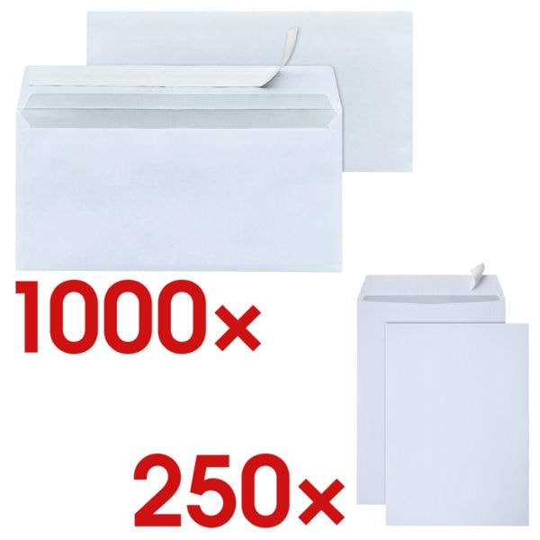 Steinmetz Maxi-Set »Versand« DL + C4 ohne Fenster, haftklebend - 1000 + 250 Stück weiß, 22x11 cm