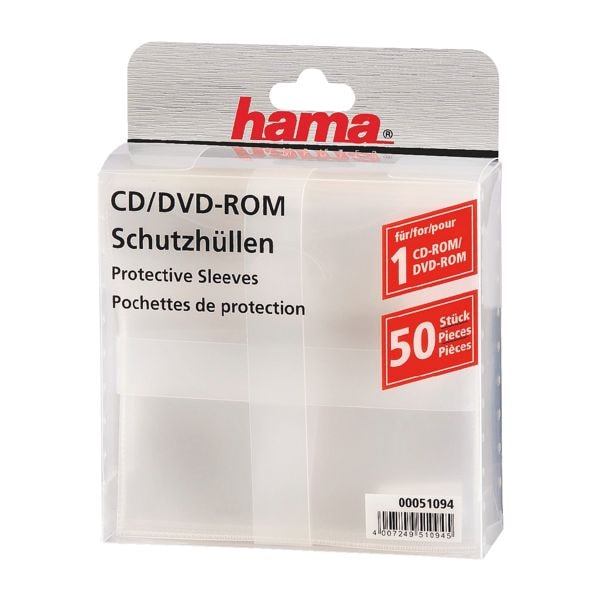 Hama CD/DVD/Blu-ray-Schutzhüllen - 50 Stück (transparent) transparent, 13.5x13.5 cm