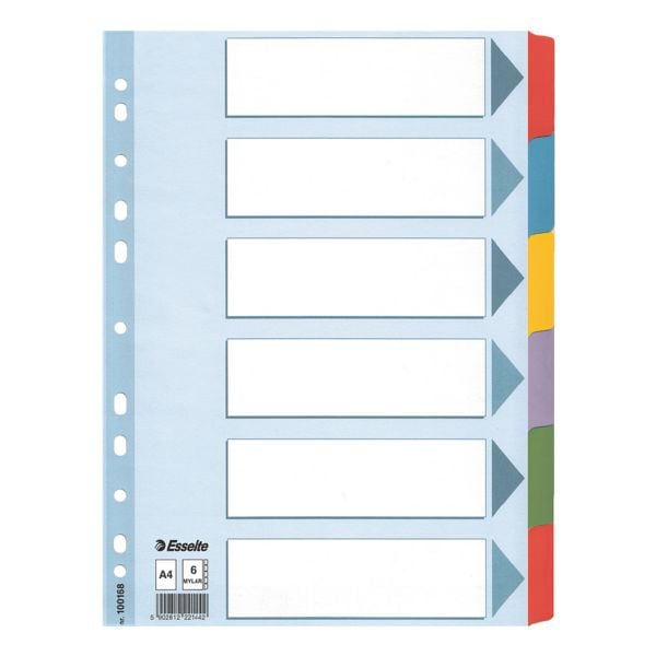 Esselte Kartonregister 6-teilig blanko farbige Taben A4 weiß weiß, 22.5x29.7 cm