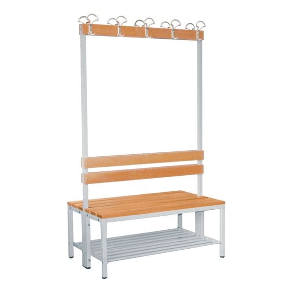 SZ Metall Doppel-Sitzbank 1 m, mit Hakenleiste-Garderobe und Schuhrost braun, 100x42x30 cm
