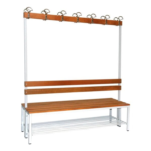 SZ Metall Doppel-Sitzbank 1,50 m, mit Hakenleiste-Garderobe und Schuhrost braun, 150x42x30 cm