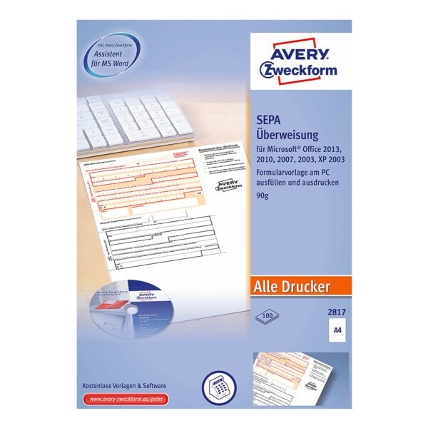 Avery Zweckform Formularvordrucke »SEPA-Überweisung/Zahlschein inkl. Software« weiß, 21x29.7 cm