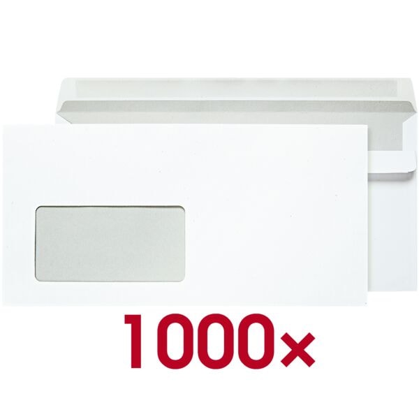 OTTO Office Briefumschläge DL mit Fenster und Selbstklebung - 1000 Stück weiß, 22x11 cm