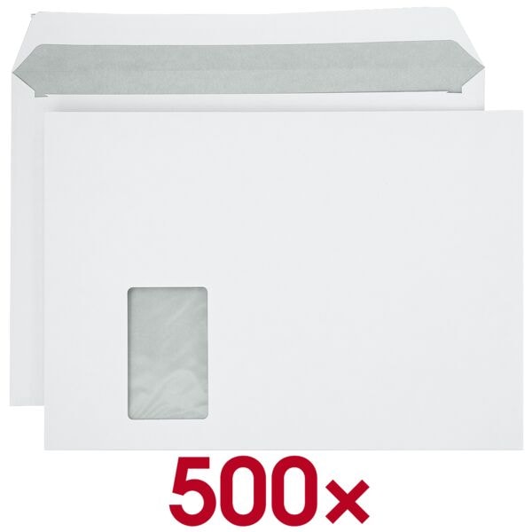 BONG 500 Briefumschläge C4 mit Fenster, Haftklebung weiß, 22.9x32.4 cm