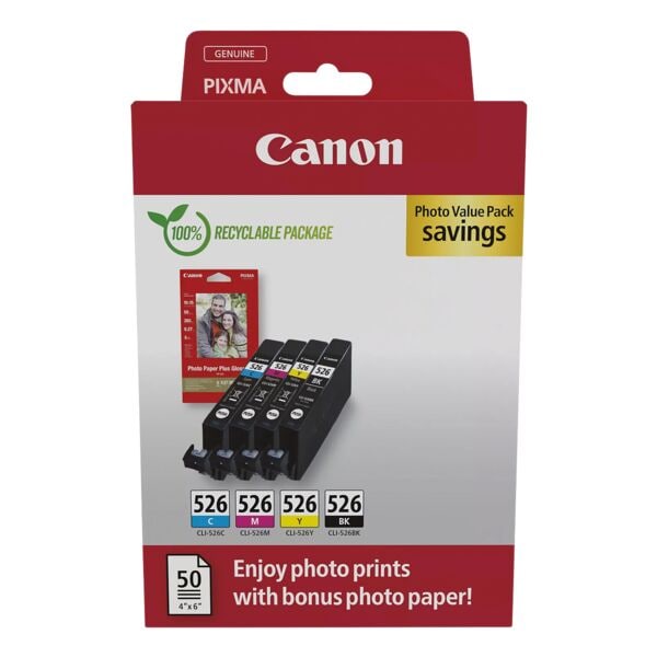 Canon Value Pack: Tintenpatronen-Set mit Fotopapier »CLI-526 C/M/Y/BK« inkl. 50 Blatt schwarz