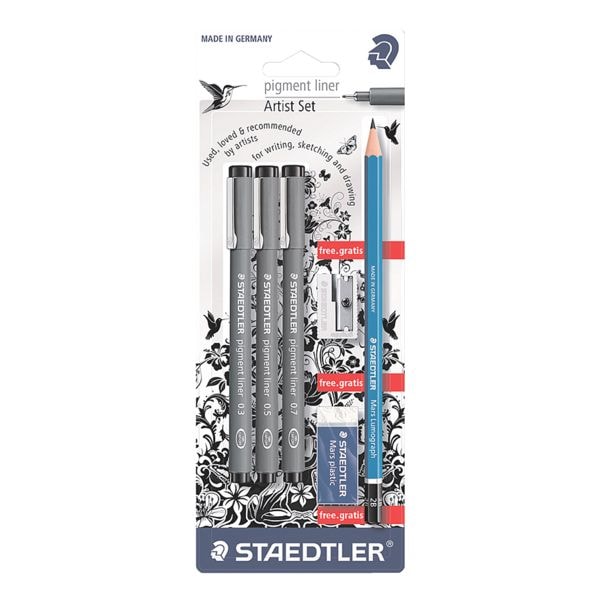 Staedtler 3er-Set Pigmentliner + Bleistift-Set schwarz