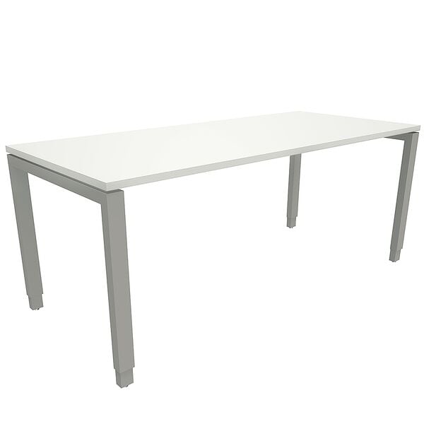 fm Büromöbel Manuell höhenverstellbarer Schreibtisch »Oldenburg« 180 cm 4-Fuß Rechteckrohr weiß, 180x85x80 cm