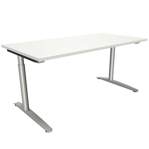 fm Büromöbel Manuell höhenverstellbarer Schreibtisch »Oldenburg« 160 cm C-Fuß Rundrohr weiß, 160x85x80 cm
