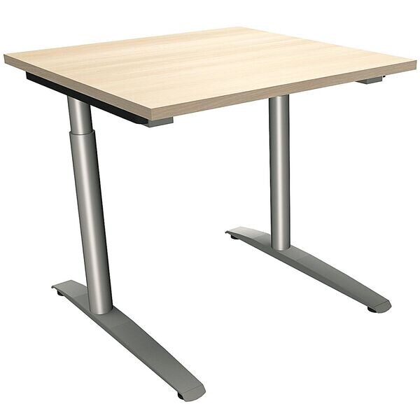 fm Büromöbel Manuell höhenverstellbarer Schreibtisch »Oldenburg« 80 cm C-Fuß Rundrohr braun, 80x85x80 cm