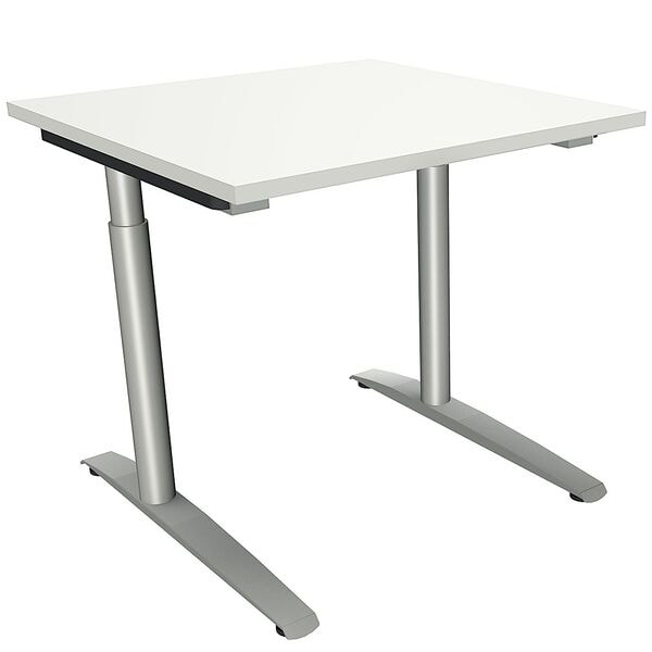 fm Büromöbel Manuell höhenverstellbarer Schreibtisch »Oldenburg« 80 cm C-Fuß Rundrohr weiß, 80x85x80 cm