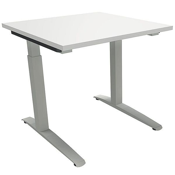fm Büromöbel Manuell höhenverstellbarer Schreibtisch »Oldenburg« 80 cm C-Fuß Quadratrohr grau, 80x85x80 cm