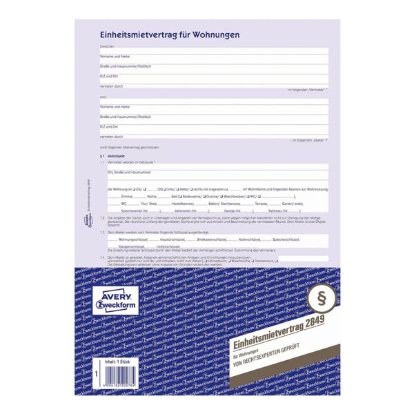 Avery Zweckform Formularvordruck »Einheitsmietvertrag für Wohnung« blau, 21x29.7 cm