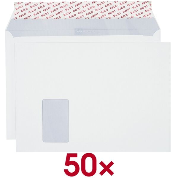 ELCO 50 Versandtaschen C4 mit Fenster weiß, 22.9x32.4 cm
