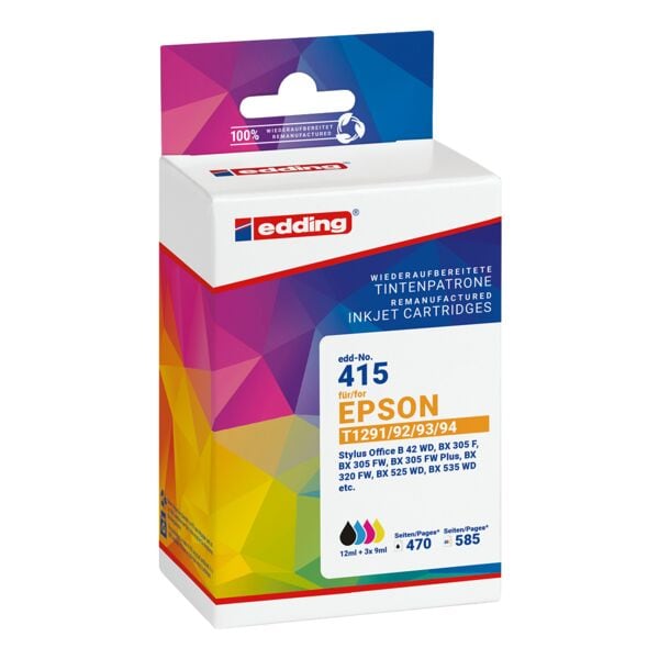 Edding 4er-Pack Tintenpatronen ersetzen Epson »T1291+T1292+T1293+T1294« schwarz