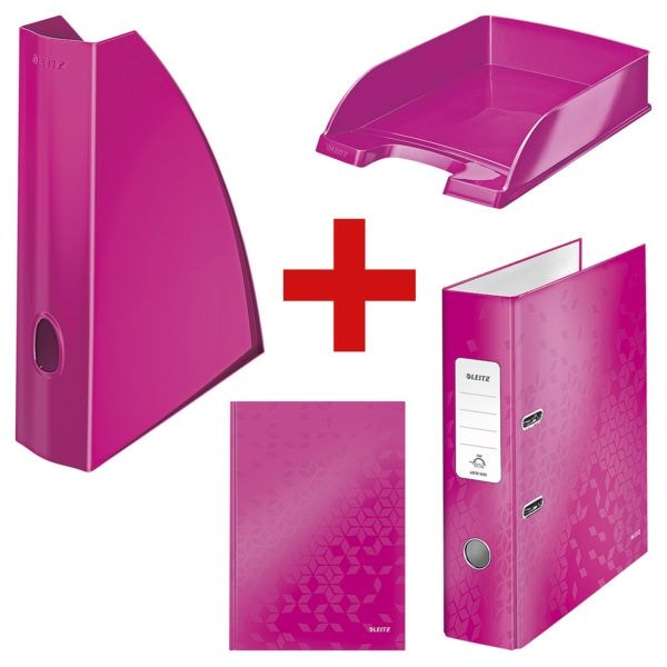 Leitz Büro-Set »LEITZ WOW 5277« (Stehsammler, Briefkorb, Notizbuch und Ordner) pink, 7.5x31.2x25.8 cm