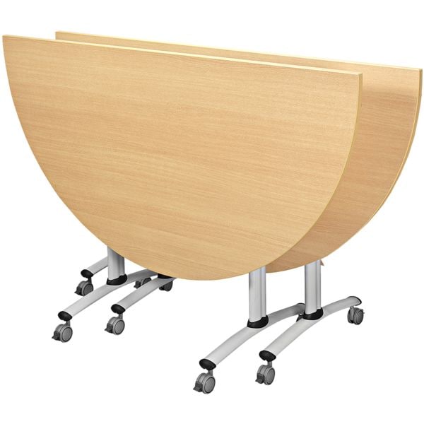 SODEMATUB Mobiler Klapptisch 160x80 cm Halbkreis T-Fuß weiß braun, 160x72x80 cm