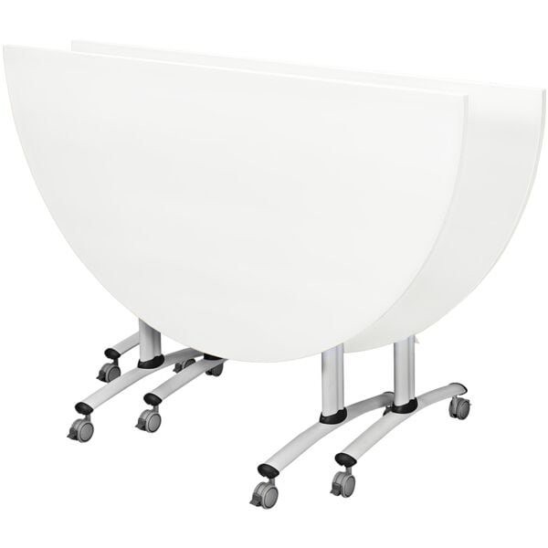 SODEMATUB Mobiler Klapptisch 160x80 cm Halbkreis T-Fuß weiß weiß, 160x72x80 cm