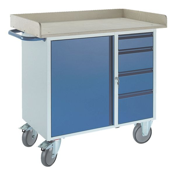 ROLLCART Werkstattwagen 4 Schübe mit Umrandung blau, 111x86x60 cm