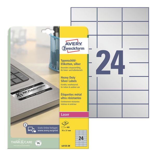 Avery Zweckform 480er-Pack Typenschild-Etiketten »L6133-20« silber silber