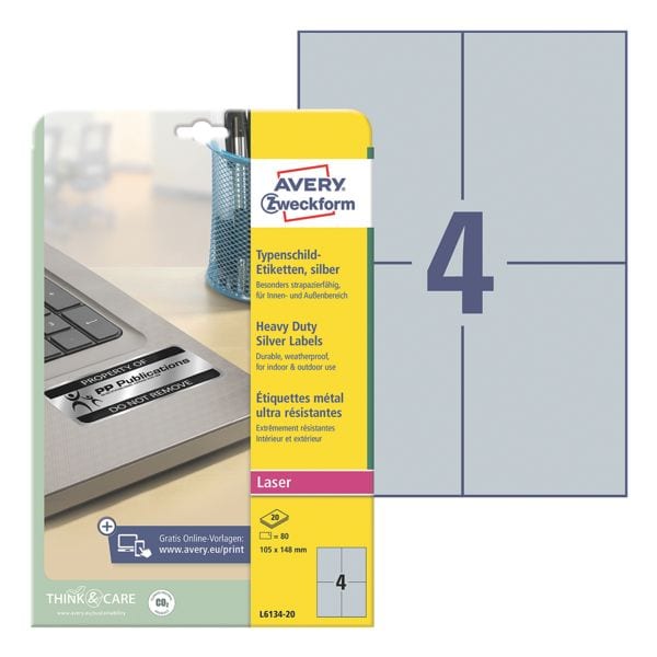 Avery Zweckform 24er-Pack Typenschild-Etiketten »L6134-20« silber silber