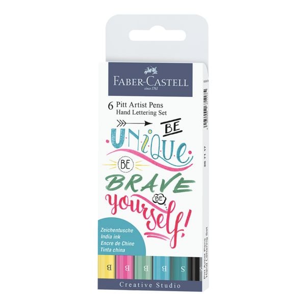Faber-Castell 6er-Pack Pigmentierte Zeichentusche »Pitt Artist Pens 267116« für Handlettering schwarz