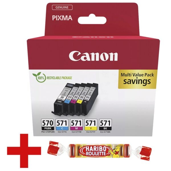 Canon Tintenpatronen-Set »PGI-570/CLI-571 PGBK/BK/C/M/Y« inkl. Fruchtgummi »Roulette« schwarz