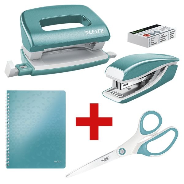 Leitz Starter-Set »WOW - Arbeitsplatzausstattung« (Locher, Heftgerät mit Heftklammern, blau