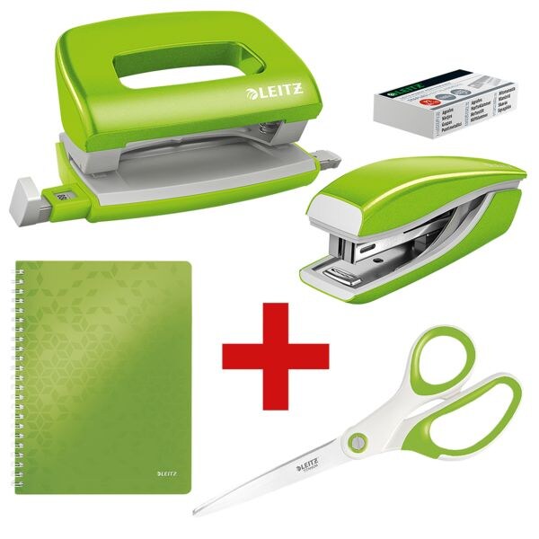 Leitz Starter-Set »WOW - Arbeitsplatzausstattung« (Locher, Heftgerät mit Heftklammern, grün