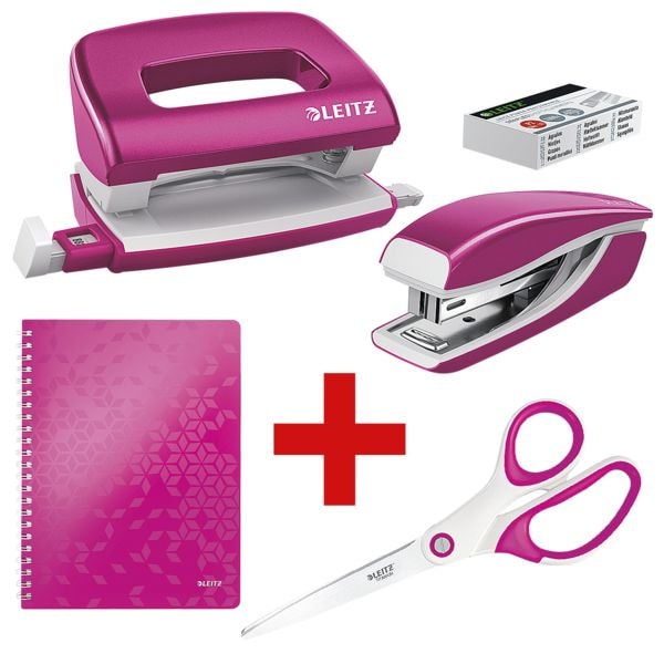 Leitz Starter-Set »WOW - Arbeitsplatzausstattung« (Locher, Heftgerät mit Heftklammern, pink
