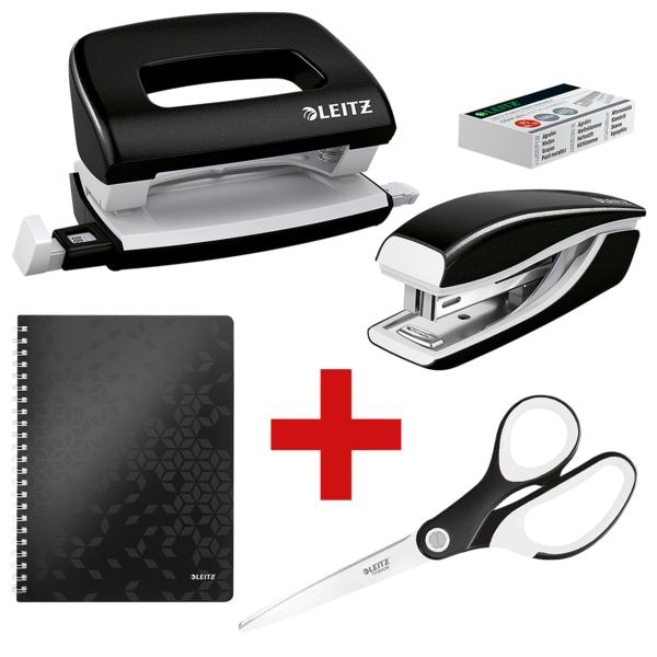 Leitz Starter-Set »WOW - Arbeitsplatzausstattung« (Locher, Heftgerät mit Heftklammern, schwarz