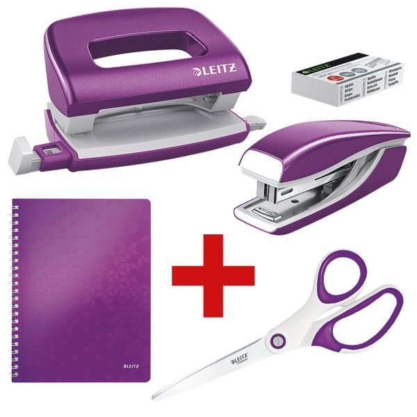 Leitz Starter-Set »WOW - Arbeitsplatzausstattung« (Locher, Heftgerät mit Heftklammern, violett