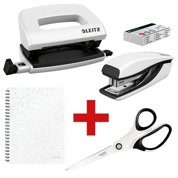 Leitz Starter-Set »WOW - Arbeitsplatzausstattung« (Locher, Heftgerät mit Heftklammern, weiß