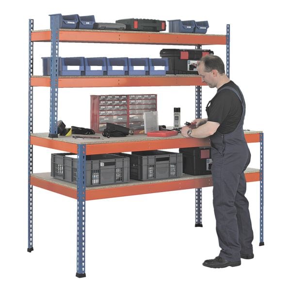 SCHULTE Lagertechnik Werkbank »18000-A1« 153,6 x 198,1 cm mit Regal blau, 153.6x198.1x77.3 cm