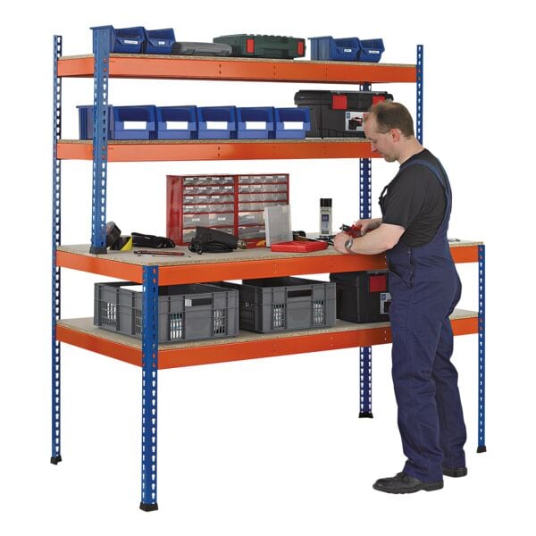 SCHULTE Lagertechnik Werkbank »18000-A2« 245 x 198,1 cm mit Regal blau, 245x198.1x77.3 cm