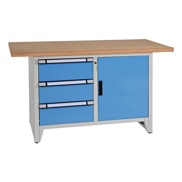 THURMETALL Systemwerkbank mit Tür und 3 Schubladen grau, 150x84x70 cm