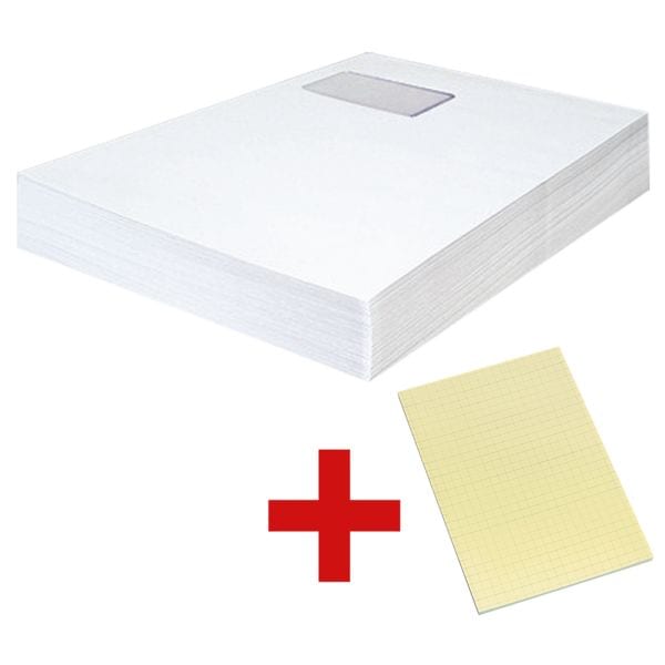 OTTO Office 250 Versandtaschen C4 mit Fenster inkl. Haftnotizblock 10,0 x 15,0 cm, kariert weiß, 32.4x22.9 cm