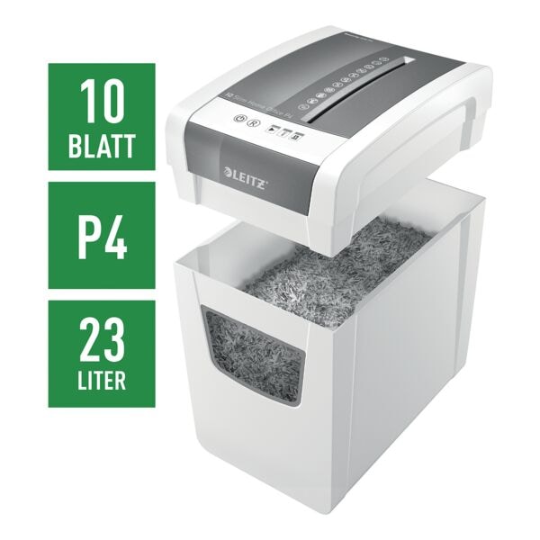 Leitz IQ Aktenvernichter »Home Office Slim P4« Partikelschnitt bis 10 Blatt weiß, 22x37.5x37 cm