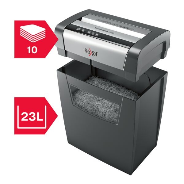 Rexel Aktenvernichter »Momentum X410« Partikelschnitt bis 10 Blatt schwarz, 22x42.3x23.8 cm