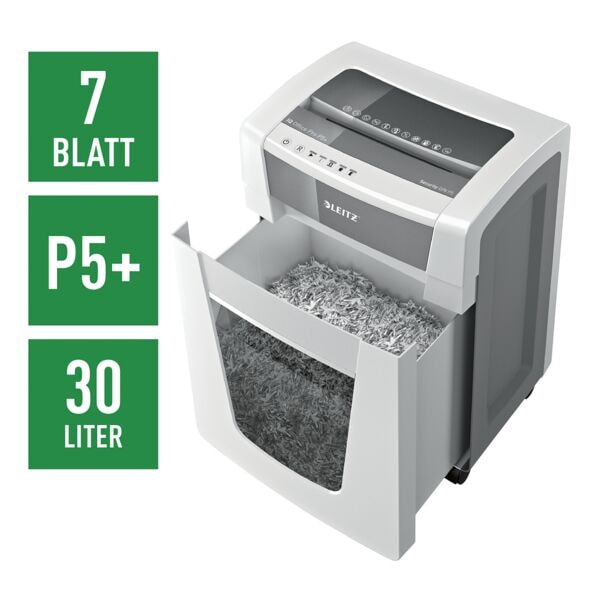 Leitz IQ Aktenvernichter »Office Pro P5+« Mikroschnitt bis 7 Blatt weiß, 23x60.5x32 cm