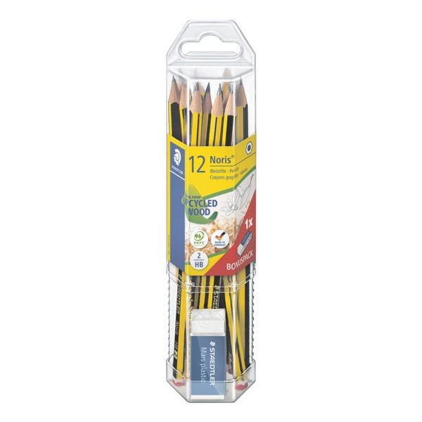 Staedtler 12er-Set Bleistifte »Noris 120« mit gratis Mini-Radierer »Mars plastic« schwarz