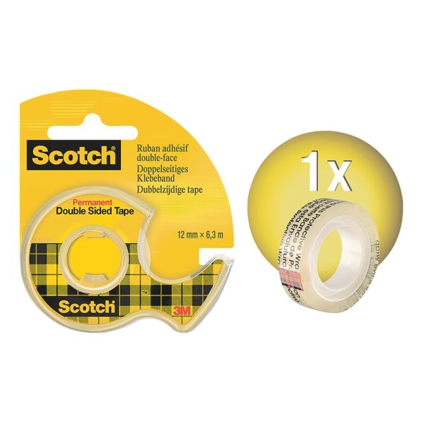 Scotch Doppelseitiges Klebeband mit Handabroller, 1.2 cm