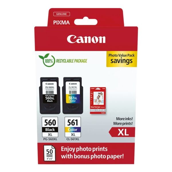 Canon Value Pack: Tintenpatronen-Set »PG-560XL und CL-561XL« inkl. 50 Blatt Fotopapier schwarz