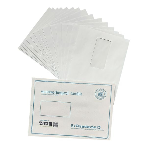 Steinmetz 15er-Pack Recycling Versandtaschen »C5 - mit Fenster« - Hülle in Hülle, 22.9x16.2 cm