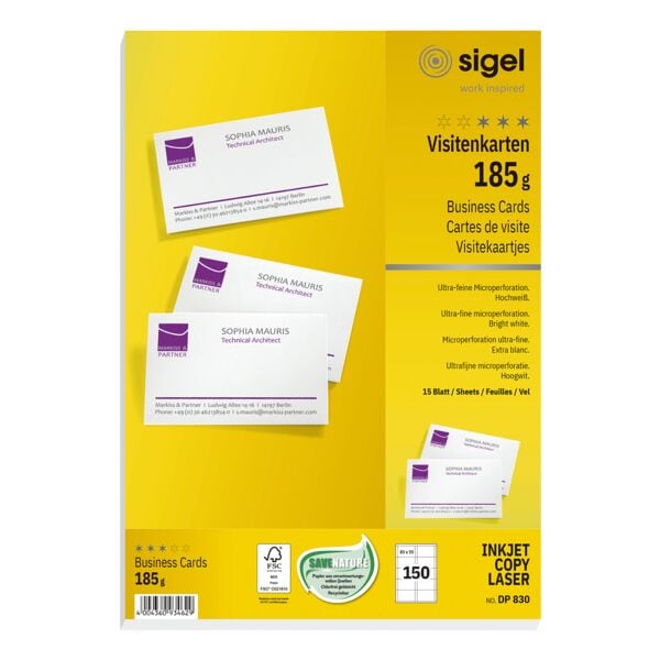 Sigel Visitenkarten DP830 weiß, 8.5x5.5 cm