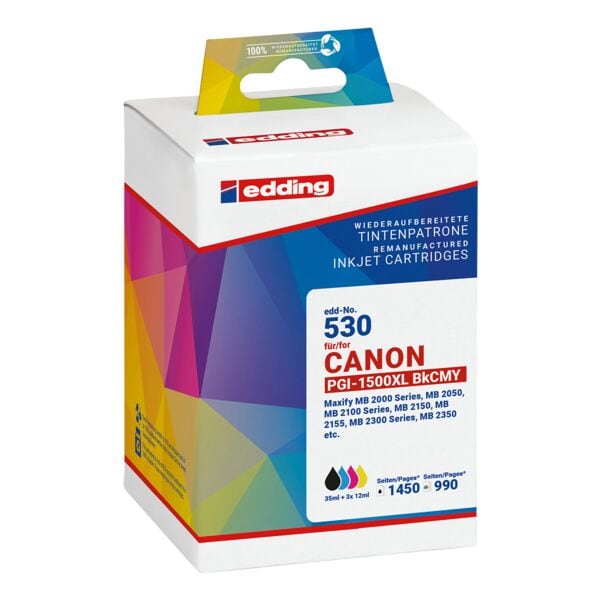 Edding Tintenpatronen-Set ersetzt Canon PGI-1500XL BK/C/M/Y Multipack 4 schwarz