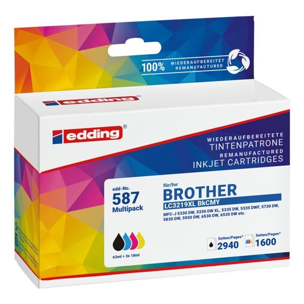 Edding Tintenpatronen-Set ersetzt Brother »LC3219XL BK/C/M/Y Multipack 4« schwarz