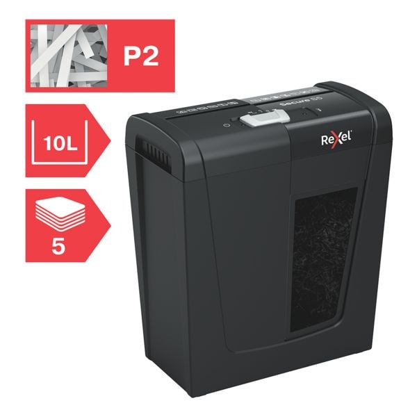 Rexel Aktenvernichter »Secure S5« P-2 schwarz, 16.4x35.5x28.8 cm