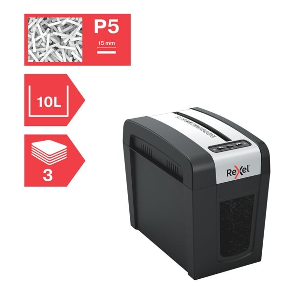 Rexel Aktenvernichter Secure MC3-SL Slimline Whisper-Shred&trade; schwarz, 20.4x35.5x35.1 cm