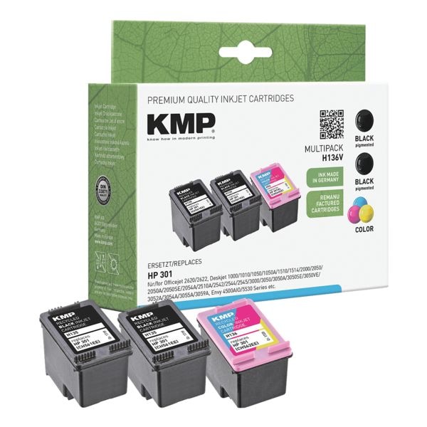 KMP 3er-Pack Tintenpatronen ersetzt »HP Nr. 301« (E5Y87EE) schwarz